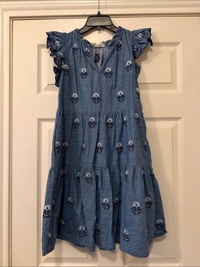 Women’s Blue Embroidered Tiered Dress